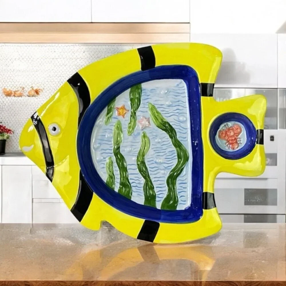 Tropical Angel Fish Design Dip Bowl Decorative Platter Tray 13 Inches